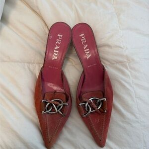 Prada Women's Pink and Red Pointed Mules